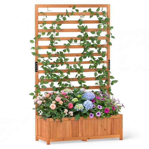 59" Raised Garden Bed with Trellis & Detachable Base Panel