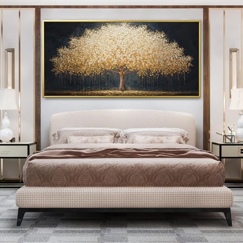 Gold Framed Wall Art Gold Tree Of Life Artwork Canvas Art Wall Decor Painting Prints Gold Tree Large Abstract Wall Decor Picture For Living Room Bedroom Home Office Artwork 29"X 58"