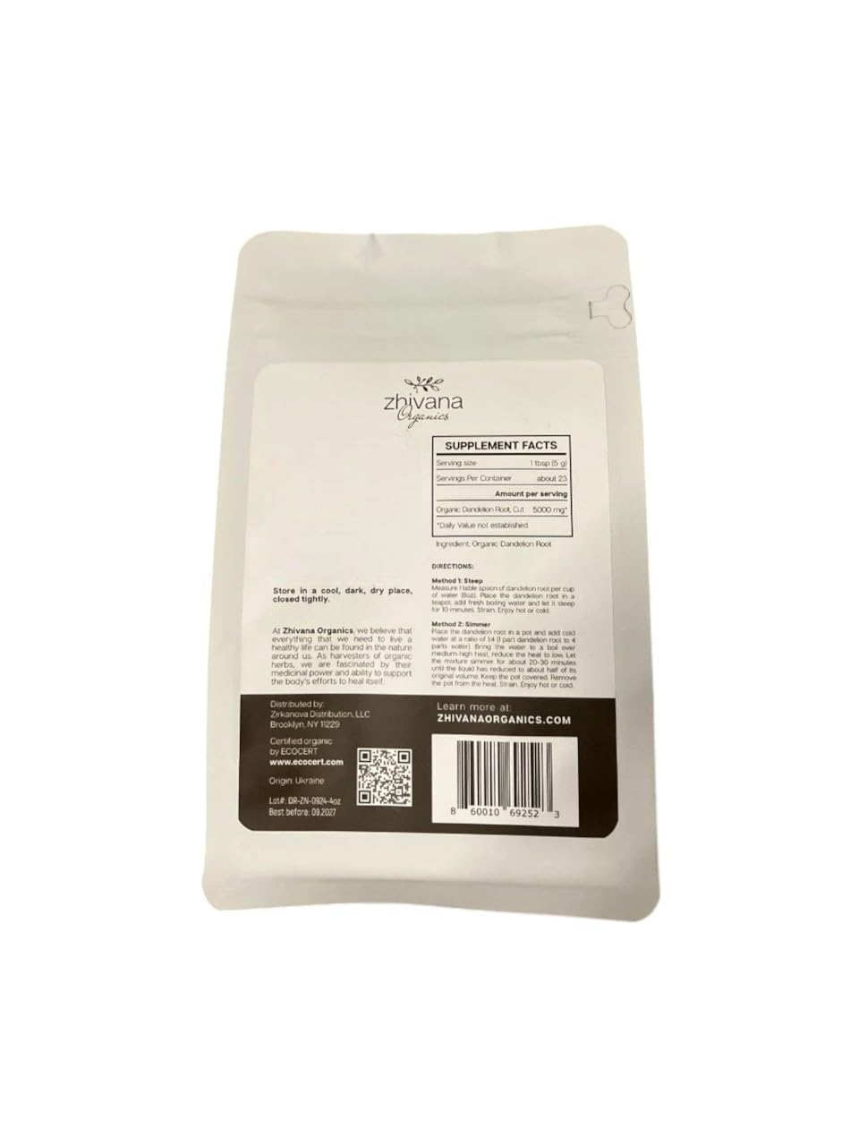 Dandelion Root Organic - Dandelion Tea - Diente de Leon Organico – Natural Cleansing, Gut Flora, Digestion, Liver, Skin – 4 oz