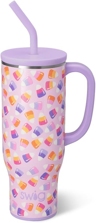 Swig Life 30oz Mega Mug, Halloween 30oz Tumbler with Handle and Straw, Large Insulated Tumblers, Cup Holder Friendly Travel Mug, Stainless Steel 30 oz Tumbler, Reusable Water Bottle (Candy Corn)