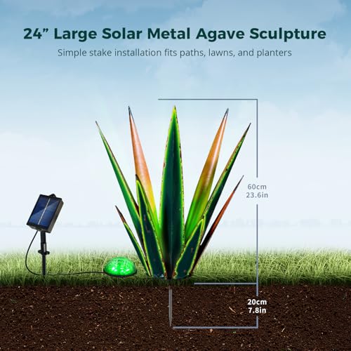 24” Metal Agave Plant Outdoor Decor with Solar Light