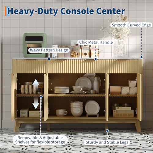 60" Large Farmhouse Sideboard Buffet Cabinet with Storage Drawers & Adjustable Shelves