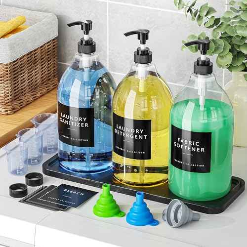 3 Pack Black Liquid Laundry Detergent Dispenser with Bamboo Tray