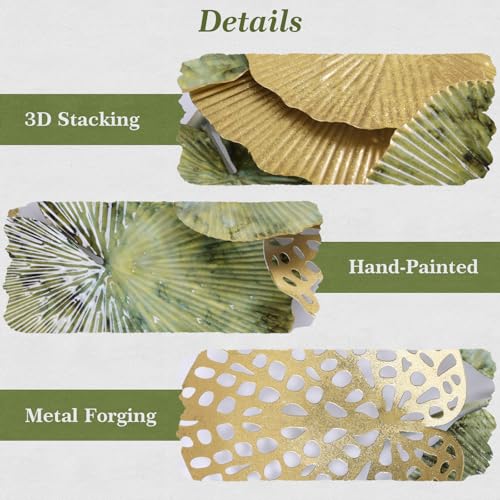 Large Metal Wall Decor 3D Stacked Metal Wall Art Modern Lotus Leaf Wall Sculptures Hanging Decoration for Living Room Bedroom Entryway