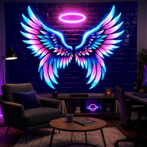 Blacklight Tapestry Angel Wings Wall Art 59 x 78 Inch