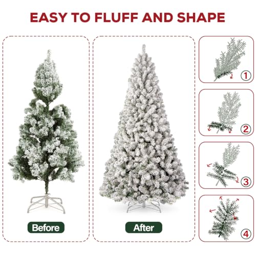 6 ft Prelit Snow Flocked Christmas Tree with 200 Warm White LEDs