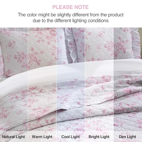 Pink Ruffled Quilt Twin Size with 1 Pillow Sham