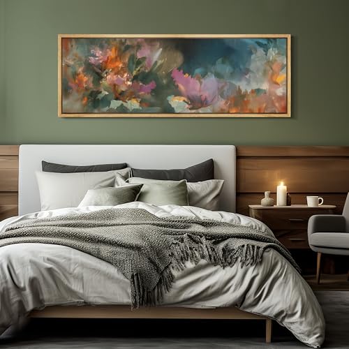 Large Framed Canvas Print Wall Art Colorful Abstract Floral Antique Retro Fine Art Illustrations Decorative Colorful for Bedroom