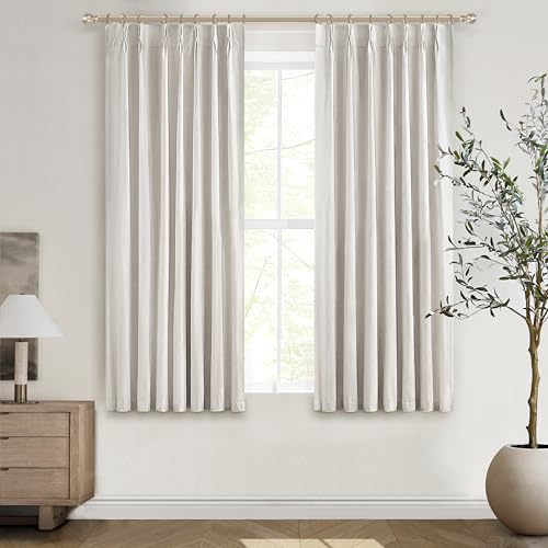 Short Linen Blackout Curtains for Bay Windows 48 Inch Length Bedroom