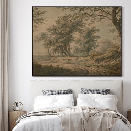 60"x72" Extra Large Framed Wall Art Antique Sepia Landscape with Trees and Historic Architecture for Home Living Room Bedroom Decor