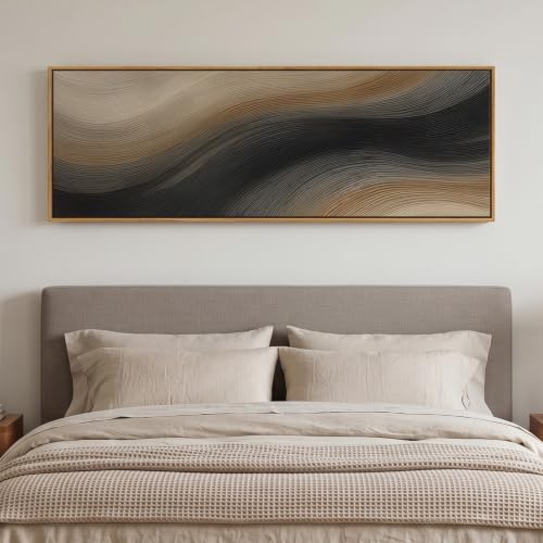 Large Framed Neutral Black Brown Abstract Wall Art for Living Room