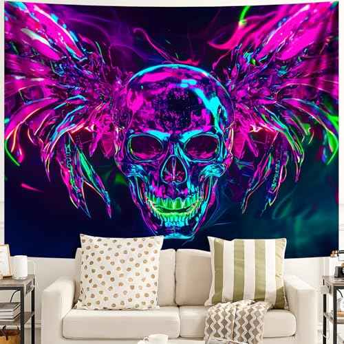 Blacklight Halloween Tapestry Horror Moon Night Scary Cemetery Pumpkin Lantern Halloween Tapestry Wall Hanging Skull Horror Poster Banners for Bedroom Livingroom