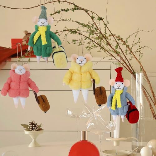Set of 4 Christmas Felt Mouse Ornaments (4 Count)