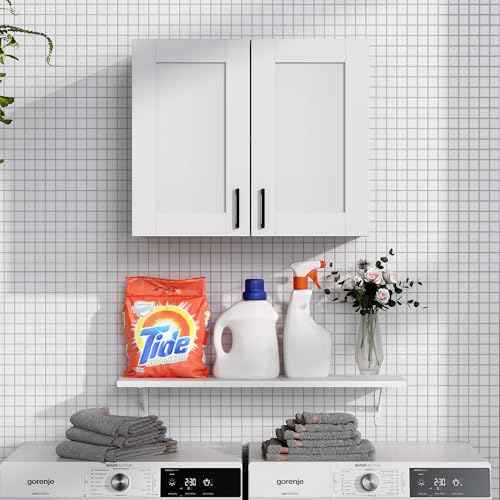 White Laundry Room Cabinets and Storage with 2 Doors and Utility Adjustable Shelf
