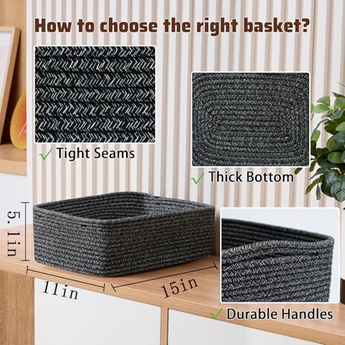 Large Shallow Organizing Baskets 15x11x5.1 Inches (3 Count)