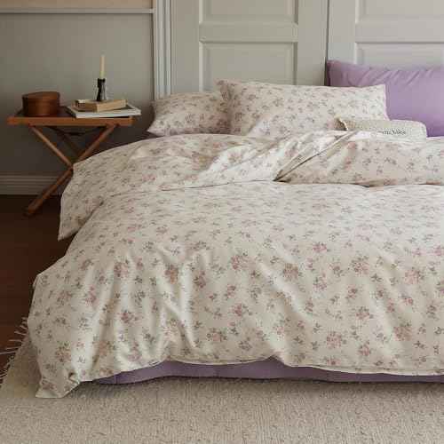 Vintage Garden Floral Comforter Set Queen Cute Pink Floral Bedding Comforter for Queen Bed Reversible Botanical Flowers Comforter with 2 Pillowcases Girls Cottagecore Bedding Comforter Set (3 Piece Set)