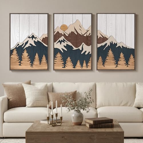 Framed 3D Wood Mountain Living Room Wall Decor