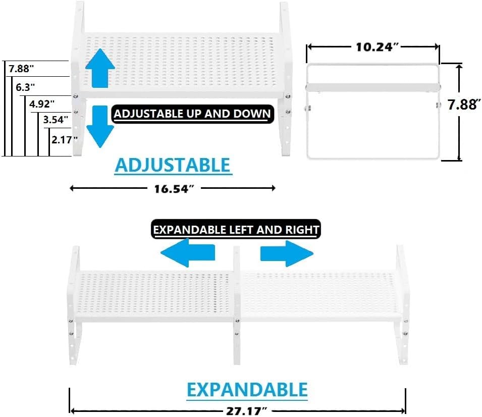 Expandable Shoe Rack Stackable Metal Pantry Storage Shelves Stand Adjustable Height Cabinet Shelf Organizer Racks Spice Shelving(2PACKS/WHITE,LARGE)