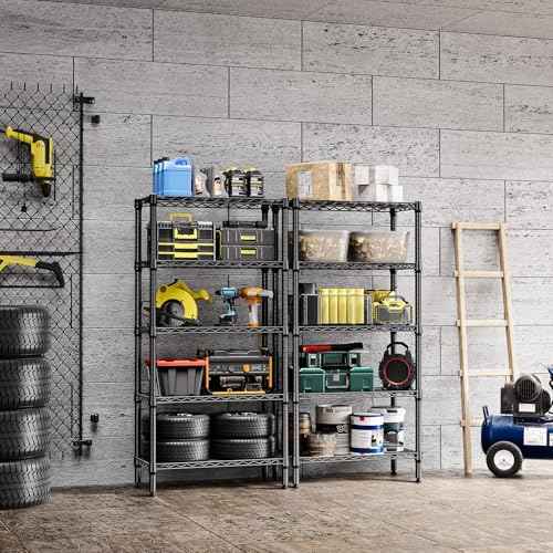 1250 lbs 5 Tier Shelf Metal Storage Shelves Wire Rack Closet Organizers for Garage Kitchen Bathroom Laundry Black 11.8" D x 29.5" W x 59.5" H (5 Count)