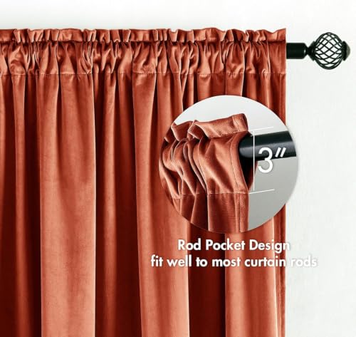 Fall Burnt Orange Blackout Velvet Curtains 90 Inch Long 52"x90" Soft (2 Count)