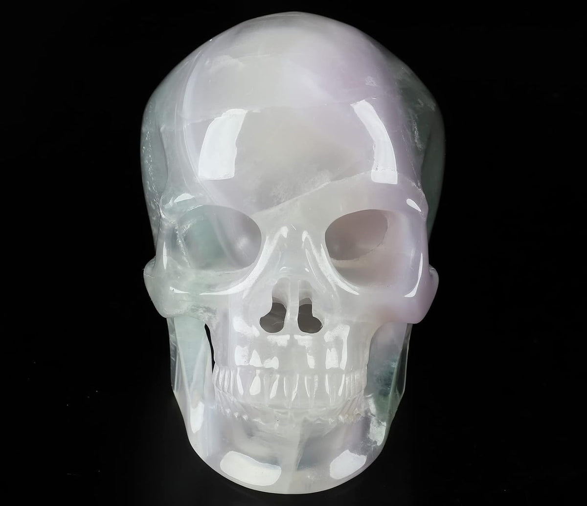 Skullis 5.0" Fluorite Super Realistic Crystal Skull, Hand Carved Gemstone Fine Art Sculpture, Reiki Healing Stone Statue.2245 Z8