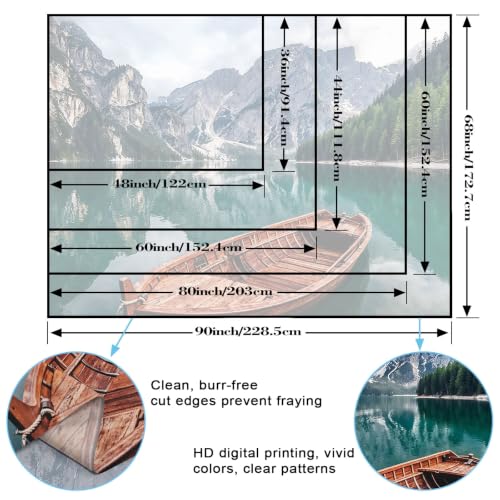 Nature Mountain Lake Boat Tapestry 90x68 Inch