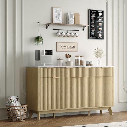 60" Large Farmhouse Sideboard Buffet Cabinet with Storage Drawers & Adjustable Shelves