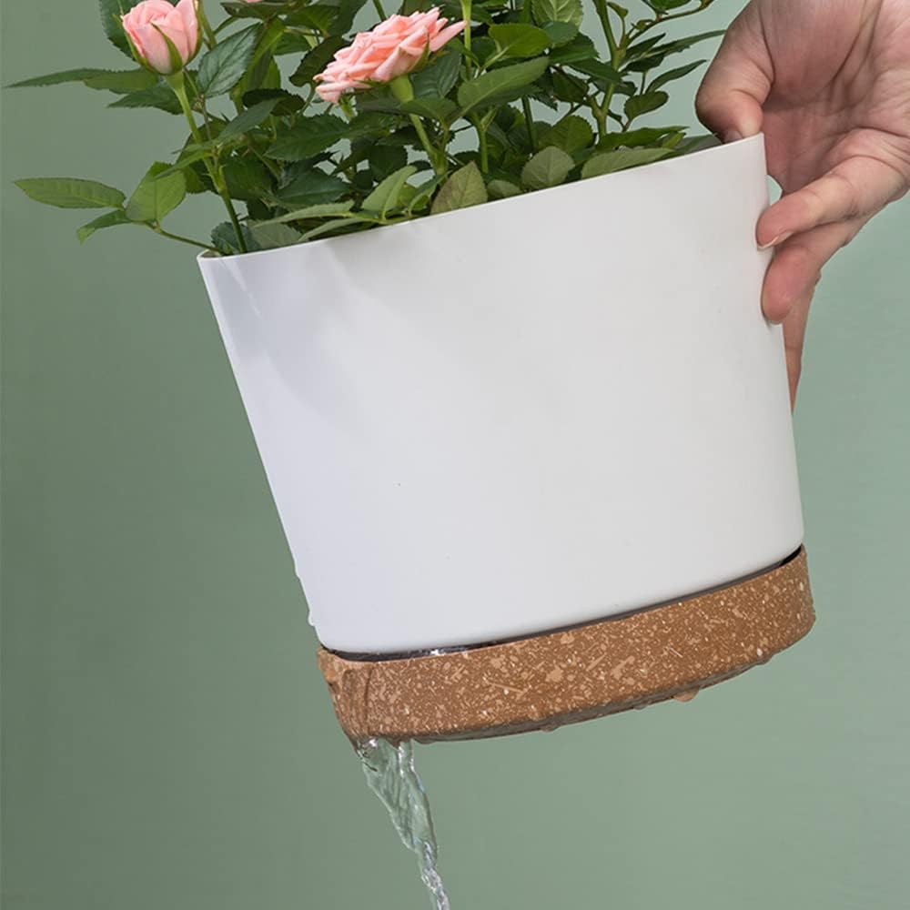 ZMTECH Set of 6 Self Watering Plastic Plant Pots, 6.5in Diameter x 6.1in Height, Modern Decorative Flower Pots for Indoor Outdoor House Plants, Succulents, Flowers (White+Green+Blue)
