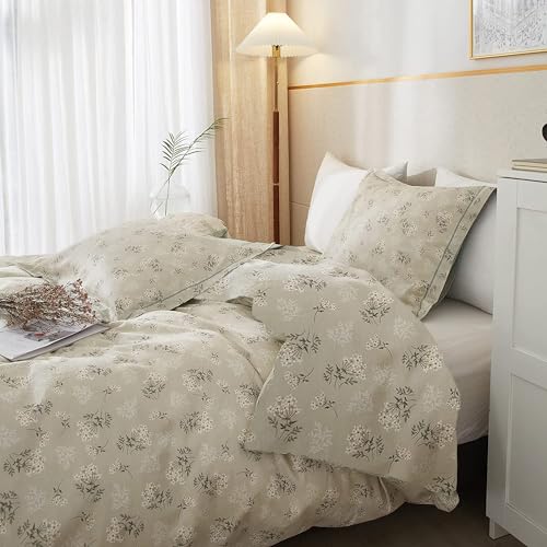 Boho Floral Comforter Set King Size Vintage Garden Style Floral Bedding Comforter with 2 Pillowcases Fluffy Soft Aesthetic Botanical Comforter Set Farmhouse Chic Flower Comforter for King Size Bed