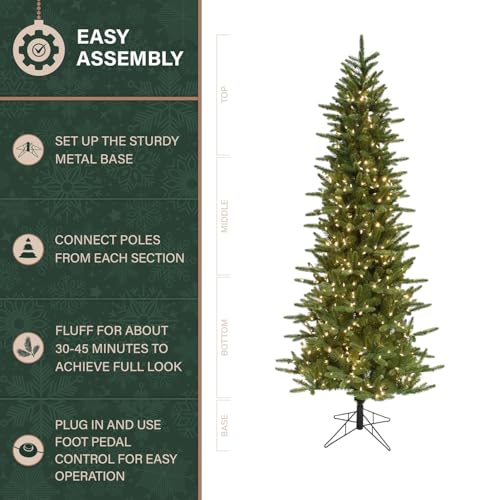 6.5 Ft. Carmel Pine Slim Artificial Christmas Tree with Warm White LED Lights and Stand