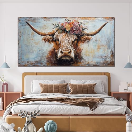 Canvas Wall Art Decor Canvas Art Wall Decor Oversized Wall Art Picutures for Living Room Highland Cow Wall Art Prints Large Vintage Wall Art Decor Artwork for Walls Home Bedroom Office Decorations 35" X 70"
