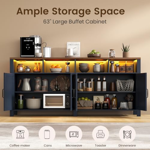 Buffet Sideboard with Storage with Power Outlets & LED Light