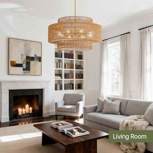 30" Rattan Chandelier for Dining Room