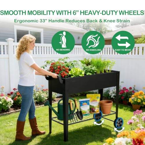 2 Pack 32" Tall Elevated Raised Garden Bed with Wheels and Shelf (2 Count)