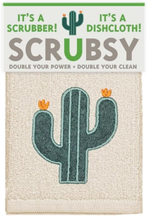 MÜkitchen SCRUBSY 100% Cotton Kitchen Dish Cloth with Built in Scrubber | Various Designs and Super Absorbant (Cactus)