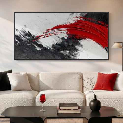 Extra Large Framed Red Black White Abstract Wall Art for Living Room