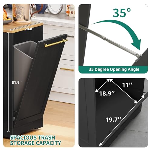 53 Inch Movable Kitchen Island with Trash Can Storage Cabinet