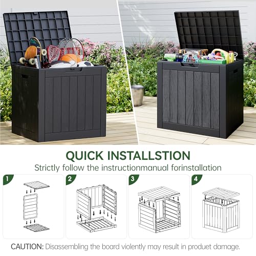 Deck Box 35 Gallon Resin Indoor and Outdoor Storage Boxes Waterproof for Garden Tools