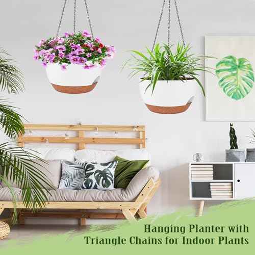 2 Pack 10 Inch Self Watering Hanging Planter for Indoor Outdoor Plants (2 Count)