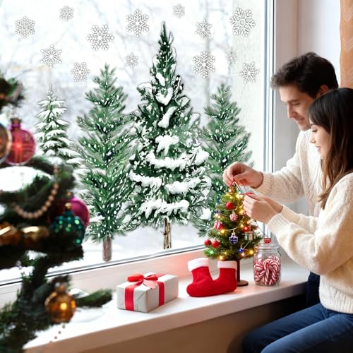 Christmas Window Clings for Glass 9 Sheet Xmas Tree Window Decals with Snowflake Designs Window Stickers Winter Windows Cling for Party Supplies Home School Office Glass Decorations (9 Count)