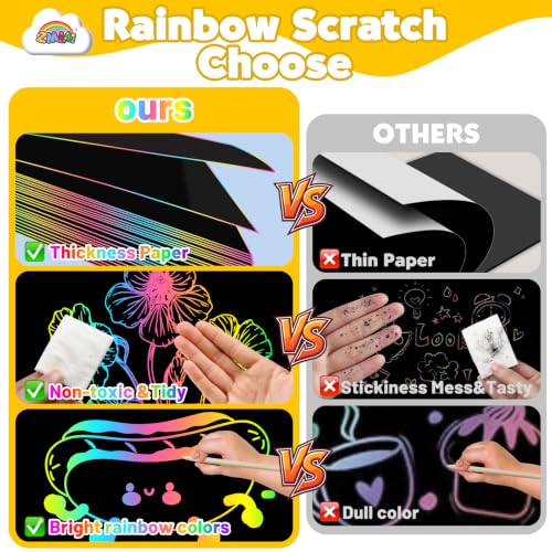 200Pcs Rainbow Scratch Drawing Art Paper Craft Set for Kids Boys Girls (200 Count)