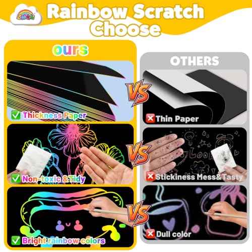 60Pcs Rainbow Scratch Drawing Art Paper Craft Set for Kids Boys Girls (60 Count)