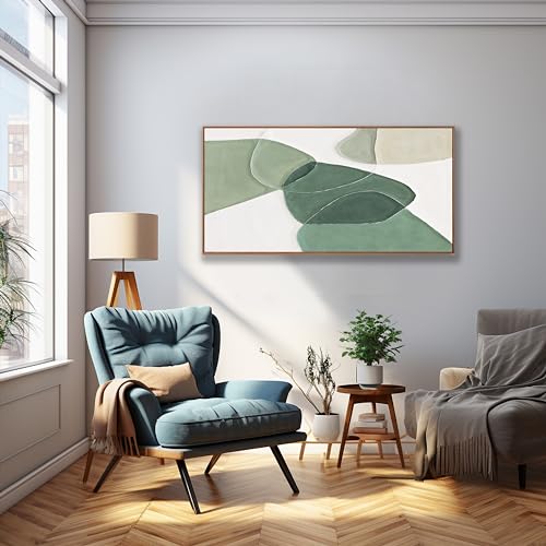 Green White Geometric Canvas Wall Art Decor 20x40 in Framed Artwork