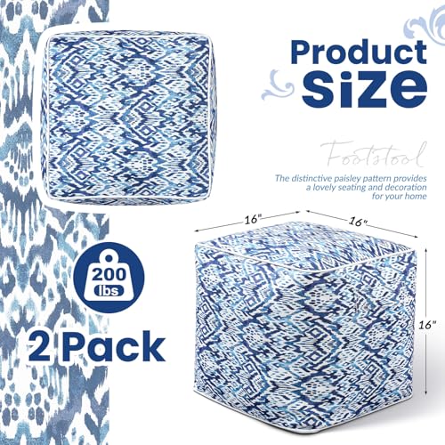 2 Pack Inflatable Outdoor Ottoman Pouf Waterproof Cube 16" Square Blow up Ottoman Footrest with Handle Outdoor Portable Footstool for Patio Garden Camping or Home Pool (2 Count)