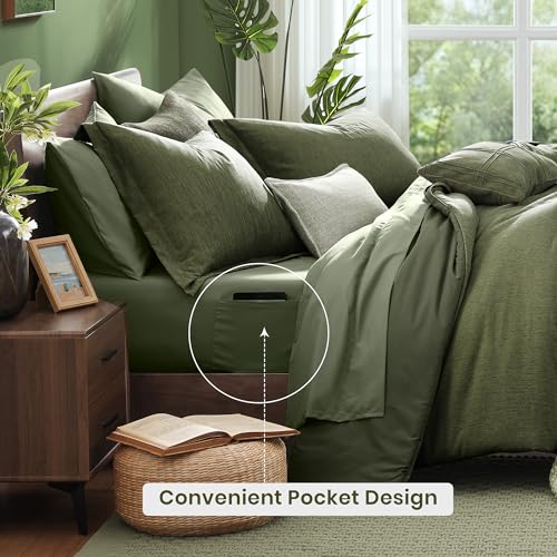 King Size Comforter Set Olive Green 7 Pieces Bed in a Bag