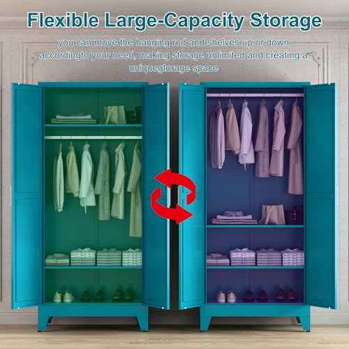71'' Farmhouse Metal Wardrobe Cabinet with Hanging Rod