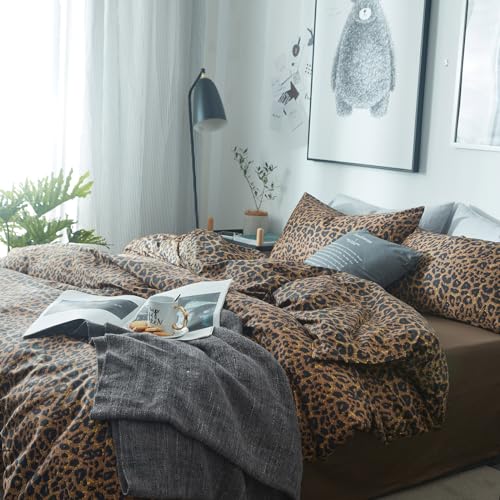 Leopard Print Comforter Set King Soft Fluffy Animal Cheetah Printed Comforter Set 3 Pieces Brown Black Floral Bedding Farmhouse Leopard Pattern King Size Comforter with 2 Pillowcases for All Season