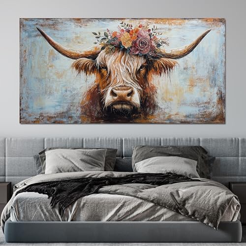 Canvas Wall Art Decor Oversized Wall Art Picutures for Living Room Highland Cow Wall Art Prints Large Vintage Wall Art Decor Canvas Art Wall Decor Artwork for Walls Home Bedroom Office Decorations 39" X 78"