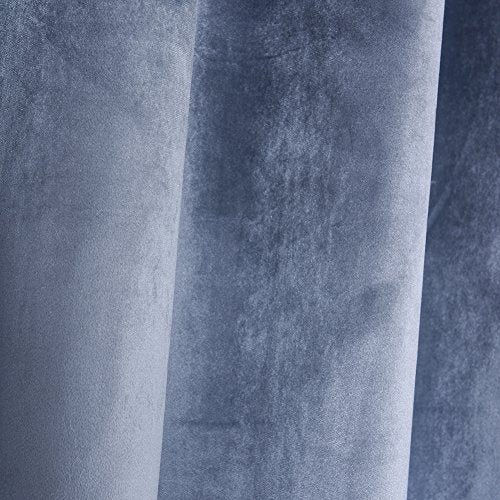 Super Soft Luxury Velvet Stone Blue Set of 2 Blackout Drapes Room Darkening Curtains Panel Grommet Drapery 52 by 84