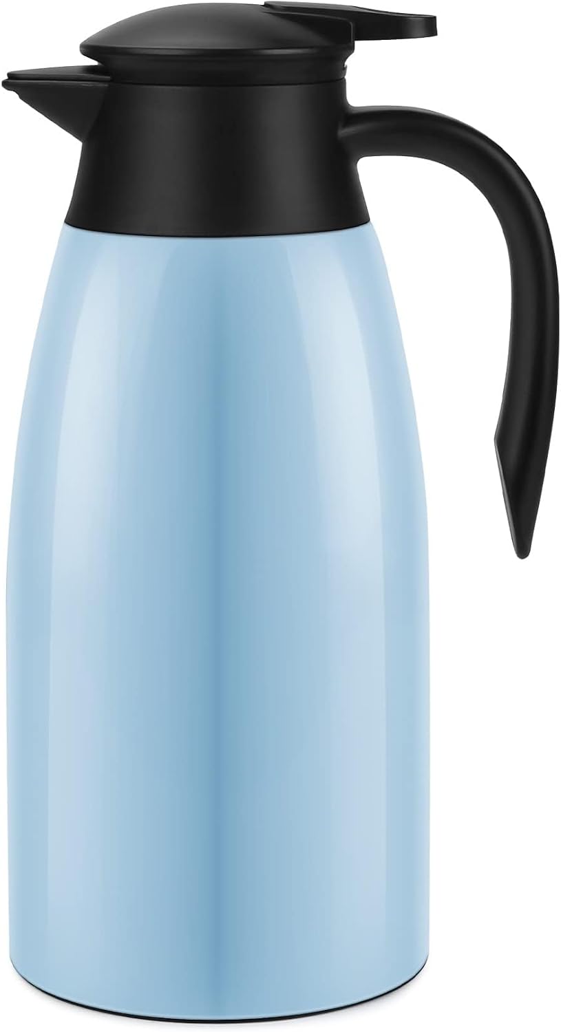 70oz Coffee Carafe Airpot Insulated Coffee Urn Stainless Steel Vacuum Thermal Pot Flask for Coffee, Hot Water, Tea, Hot Beverage Keep 12 Hours Hot, 24 Hours Cold, Blue
